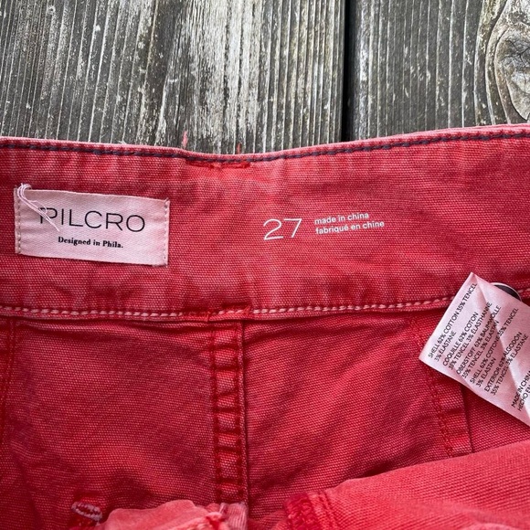 Pilcro Anthropologie Red Solid Stretch High Rise Wide Leg Cropped Jeans Sz 28 - Picture 5 of 6